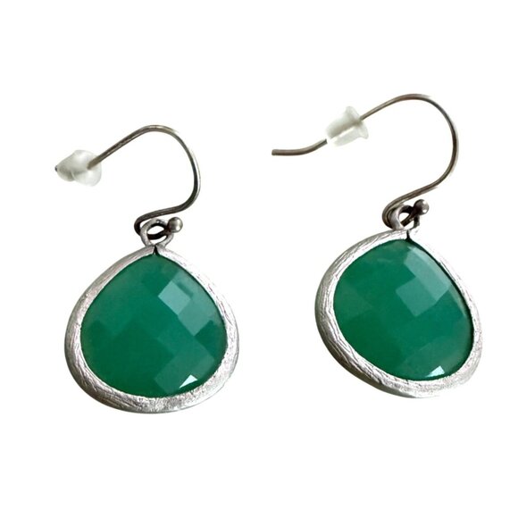 Green StoneTeardrop Earrings 925 Sterling Silver Drop Dangle Design With Faceted - Picture 1 of 5